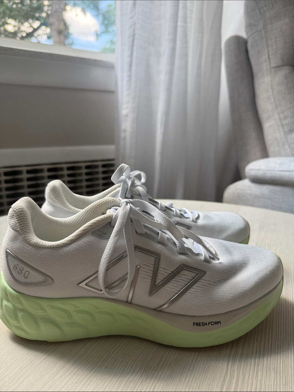 New Balance White and Mint Green Fresh Foam Running Shoes